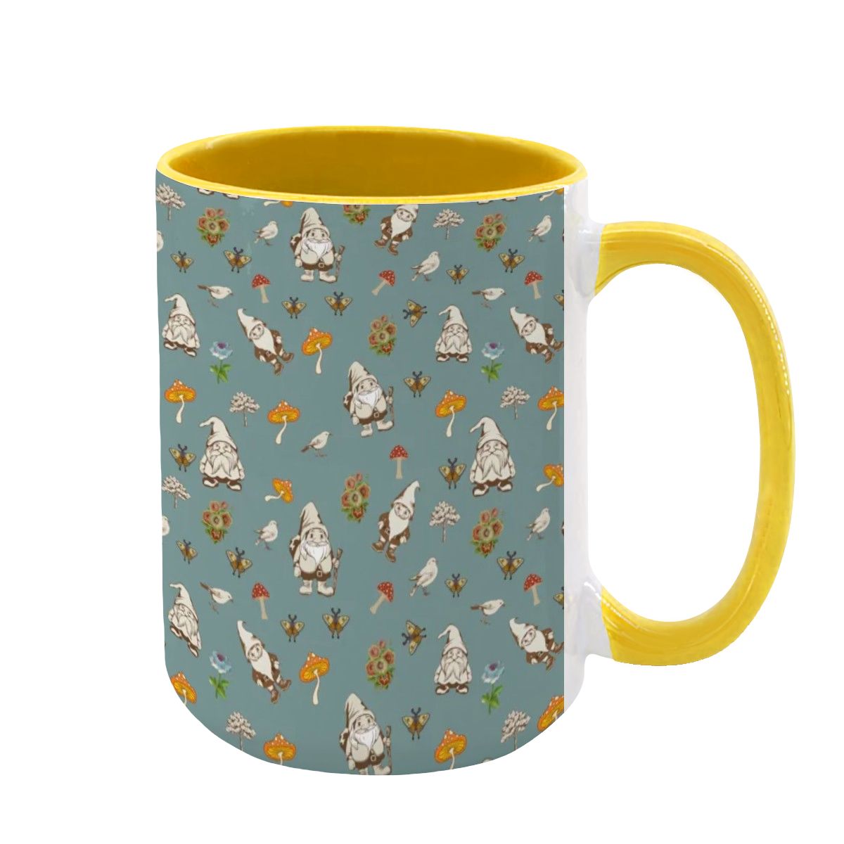 "Forest Folk, Slate Blue" 15oz Mushroom and Gnome Mug - Rabbit Haven