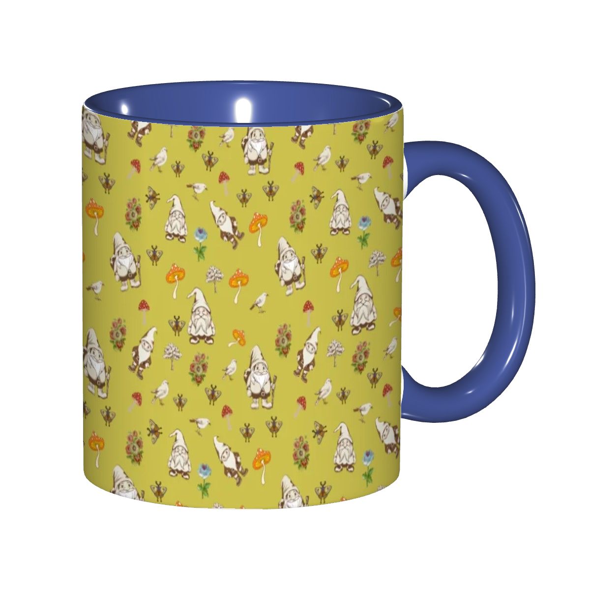"Forest Folk, Olive Yellow" 11oz Mushroom and Gnome Mug - Rabbit Haven