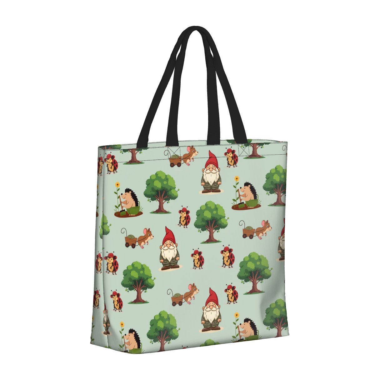 Gnome Folk & Friends Sage Green Shoulder Bag – Whimsical Woodland Gnomes & Forest Animals Tote