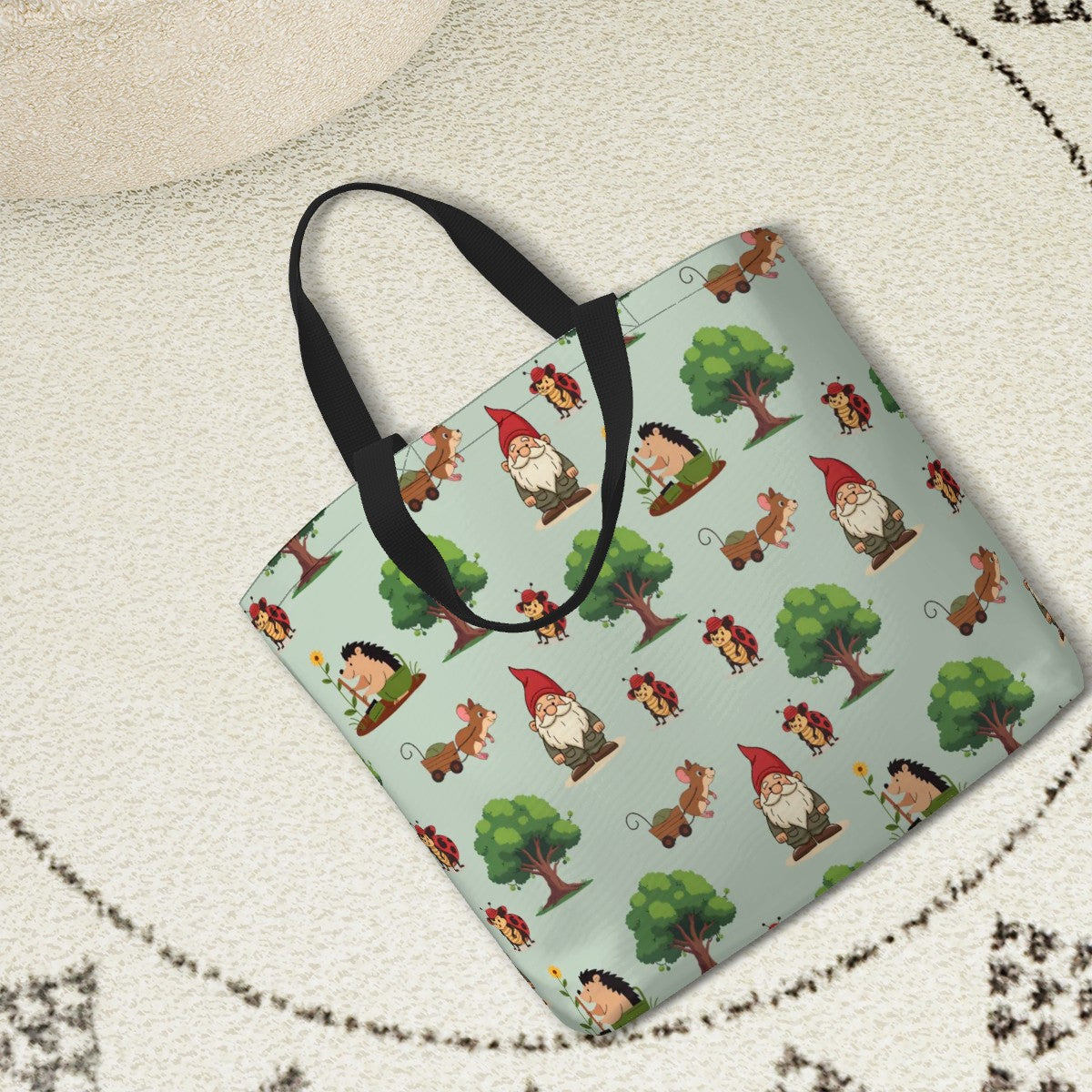 Gnome Folk & Friends Sage Green Shoulder Bag – Whimsical Woodland Gnomes & Forest Animals Tote