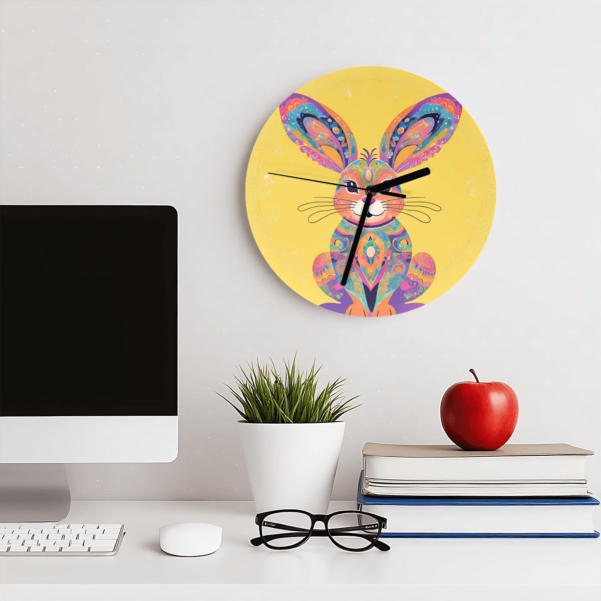 "Mosaic Bunny" Whimsical Bunny Wall Clock