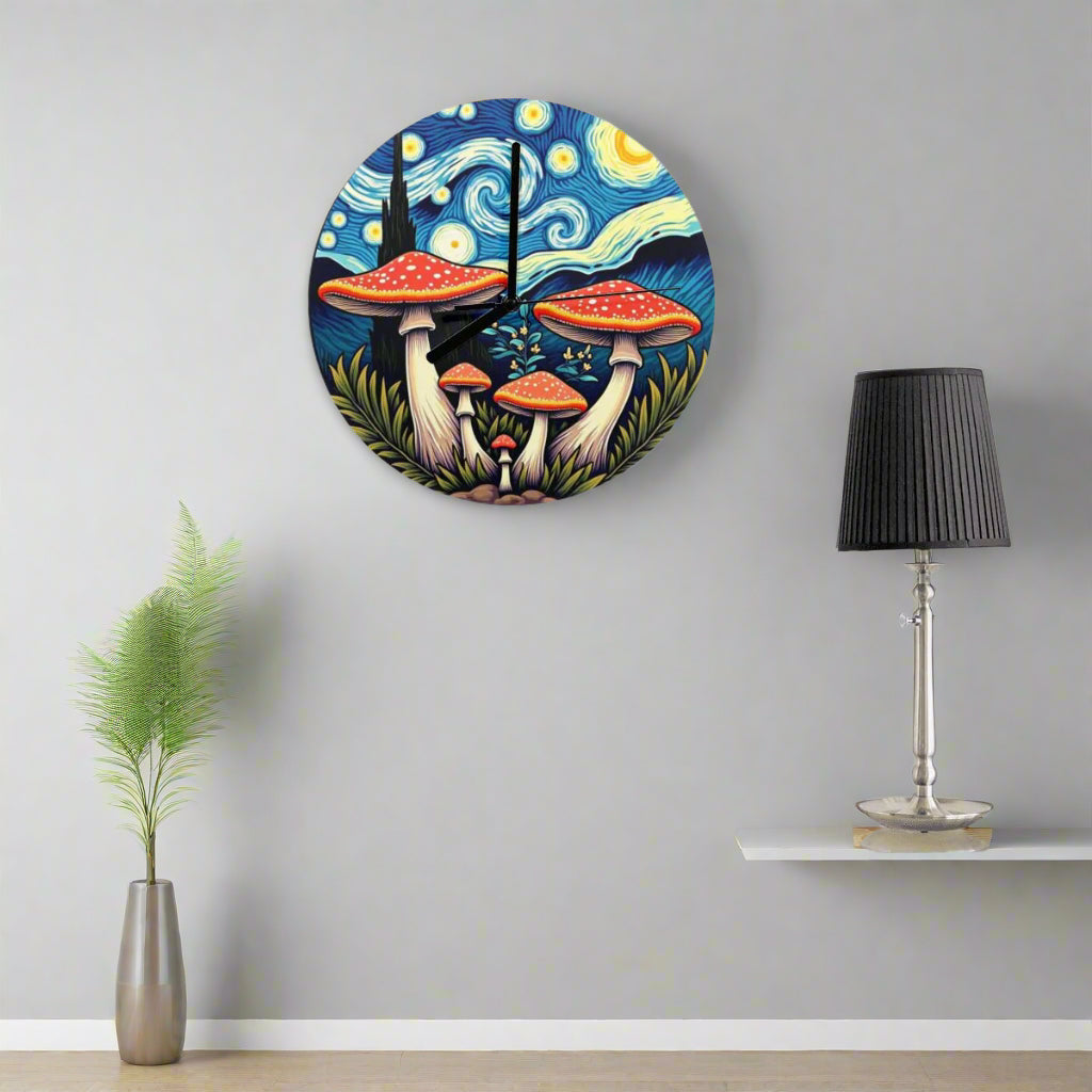 "Amanita Mushroom" Mushroom Art Wall Clock