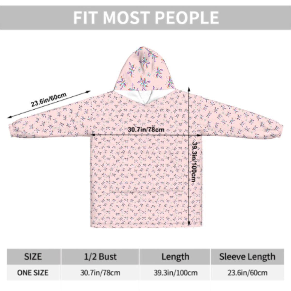 "Iridescent Flight" Pink Blanket Hoodie – Cozy Whimsical Loungewear with Dragonflies