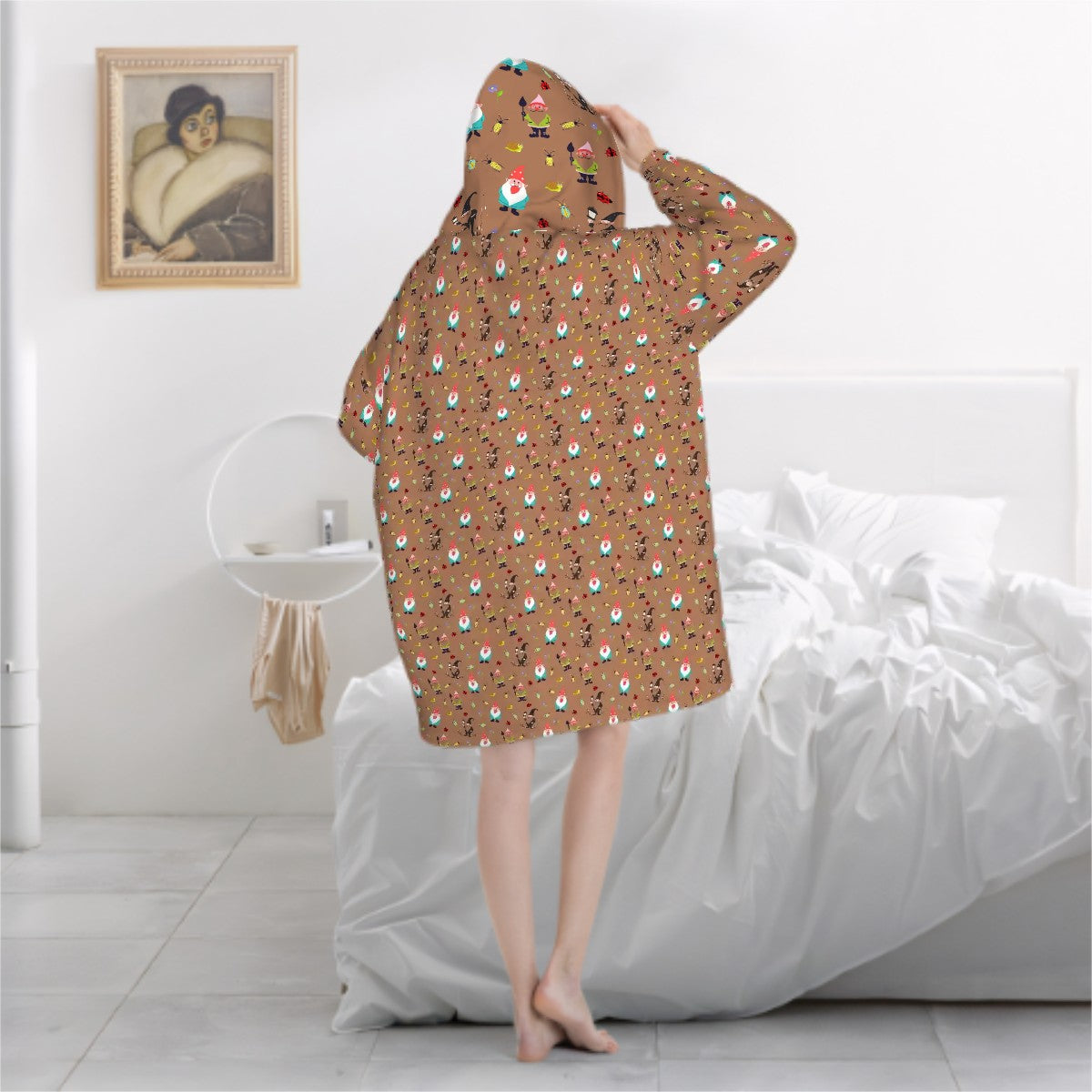 "Gnome Trails" Brown Blanket Hoodie – Cozy Whimsical Loungewear with Gnomes