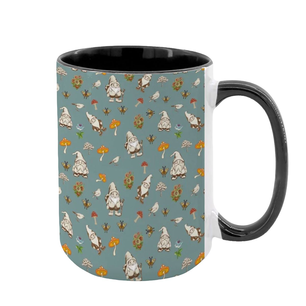 "Forest Folk, Slate Blue" 15oz Mushroom and Gnome Mug - Rabbit Haven
