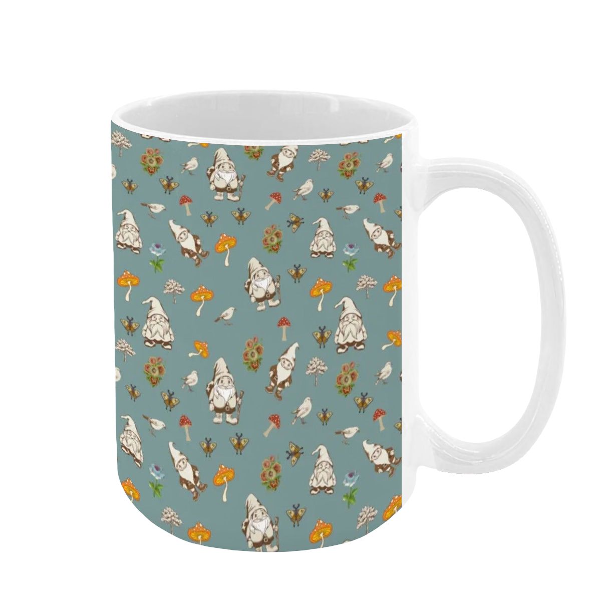 "Forest Folk, Slate Blue" 15oz Mushroom and Gnome Mug - Rabbit Haven