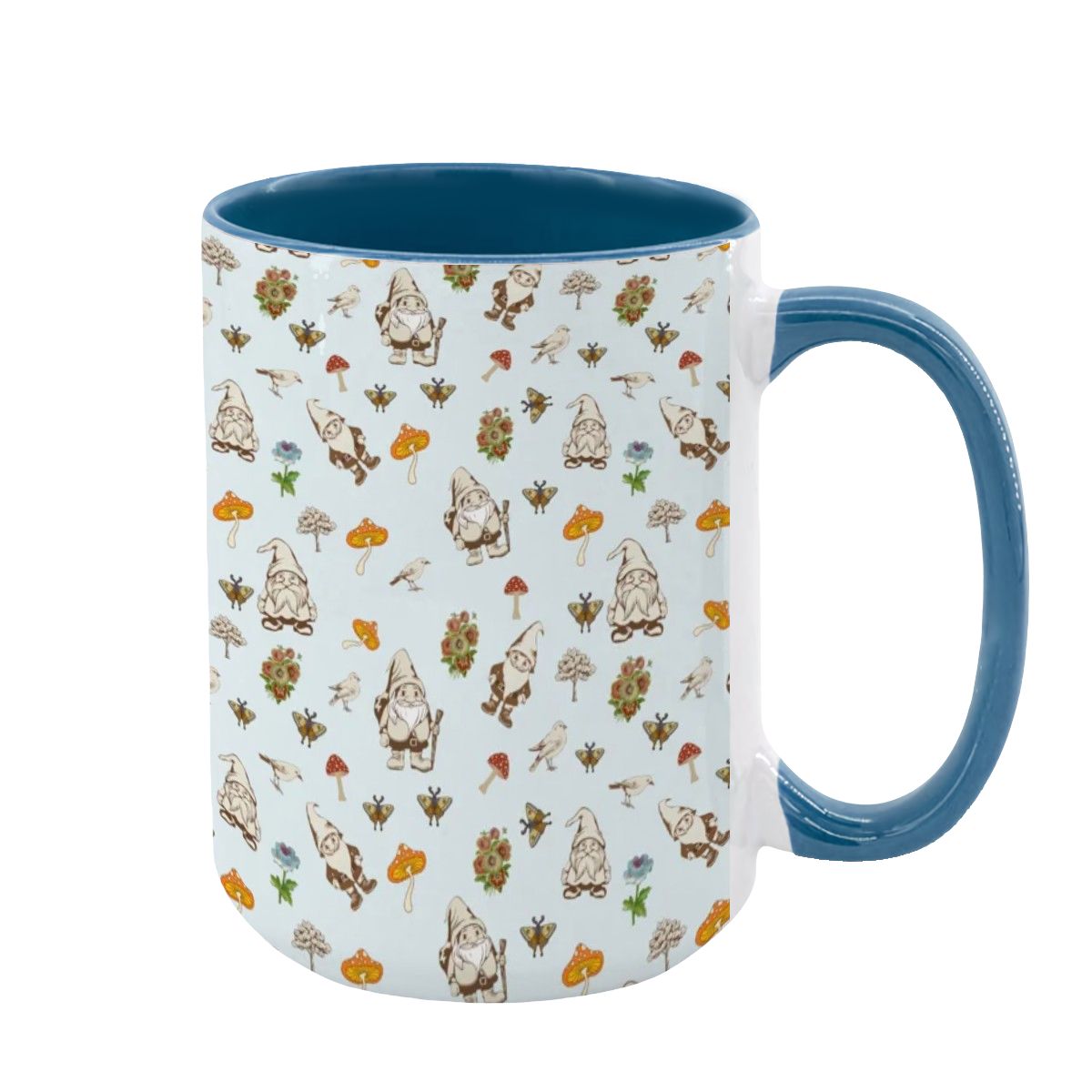 "Forest Folk, Light Blue" 15oz Gnome ang Mushroom Mug - Rabbit Haven