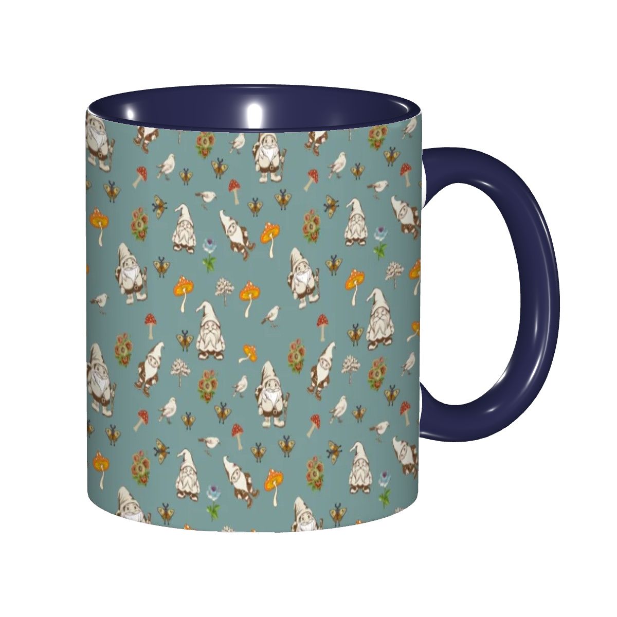 "Forest Folk, Slate Blue" 11oz Mushroom and Gnome Mug - Rabbit Haven