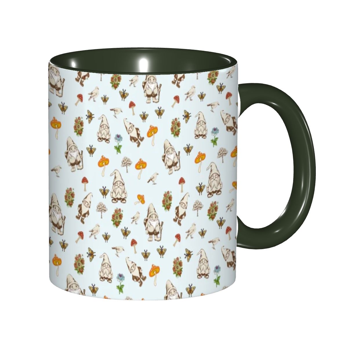 "Forest Folk, Light Blue" 11oz Gnome and Mushroom Mug - Rabbit Haven