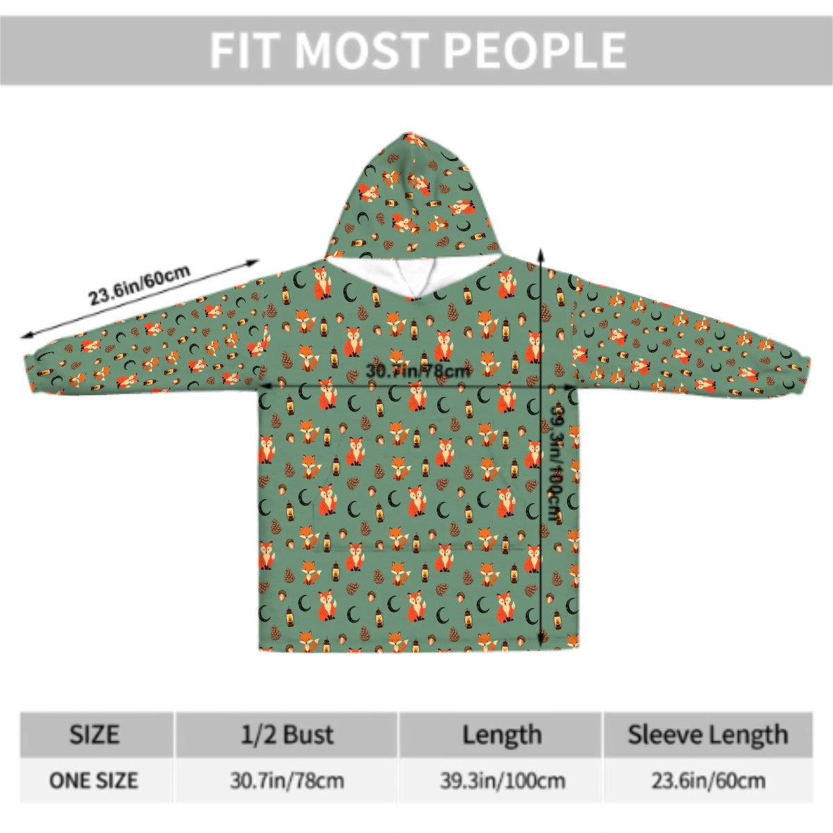 Foxlight Trail Blanket Hoodie – Woodland Foxes, Lanterns & Pinecones on Forest Green | Ultra-Soft Flannel, Cozy Loungewear for Nature Lovers