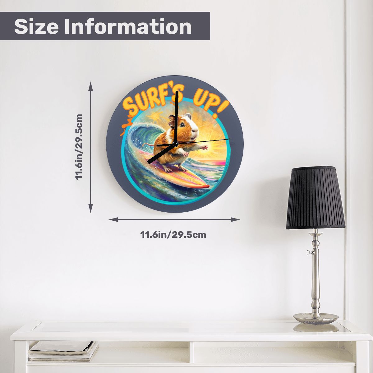 "Surf's Up" Cute Guinea Pig Wall Clock