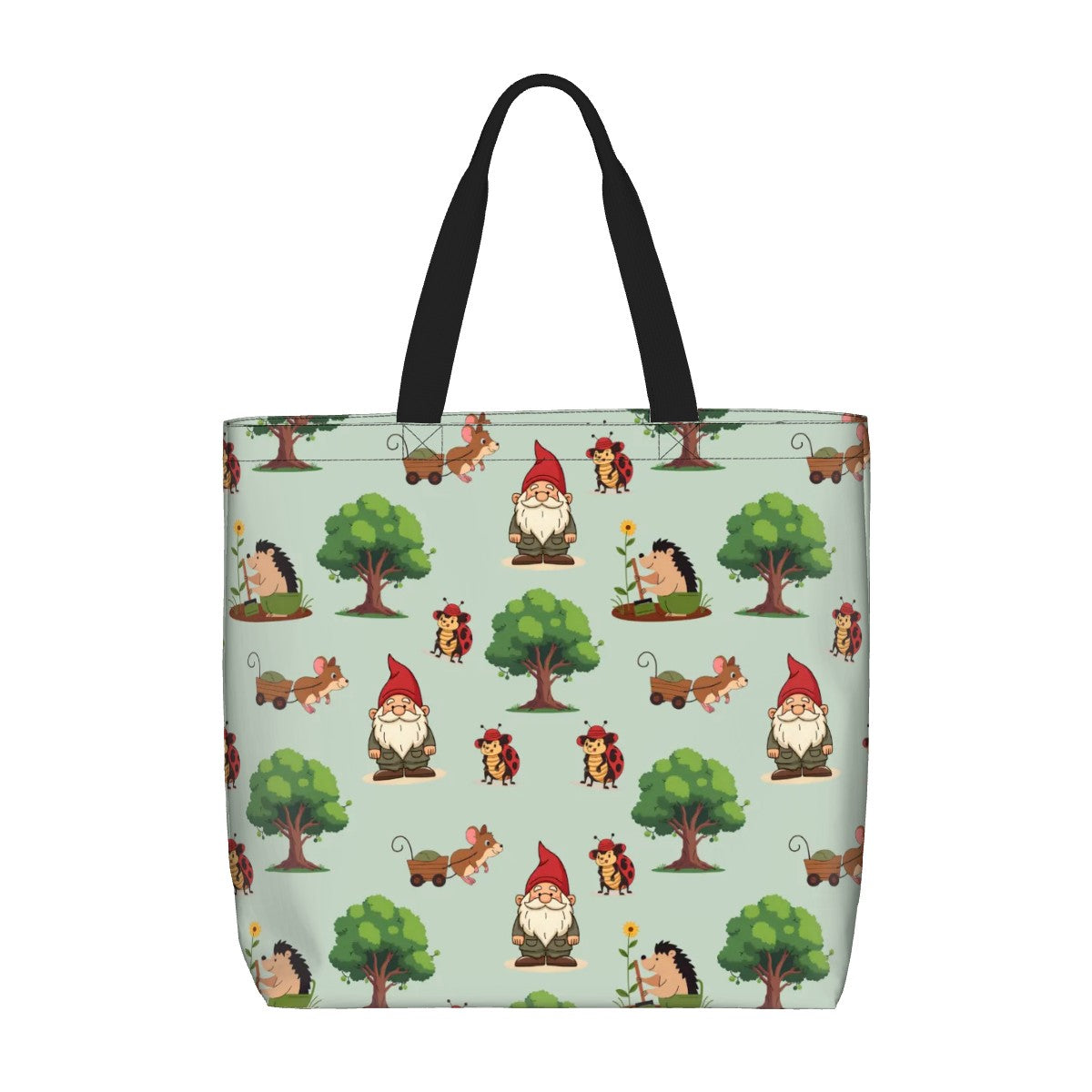 Gnome Folk & Friends Sage Green Shoulder Bag – Whimsical Woodland Gnomes & Forest Animals Tote