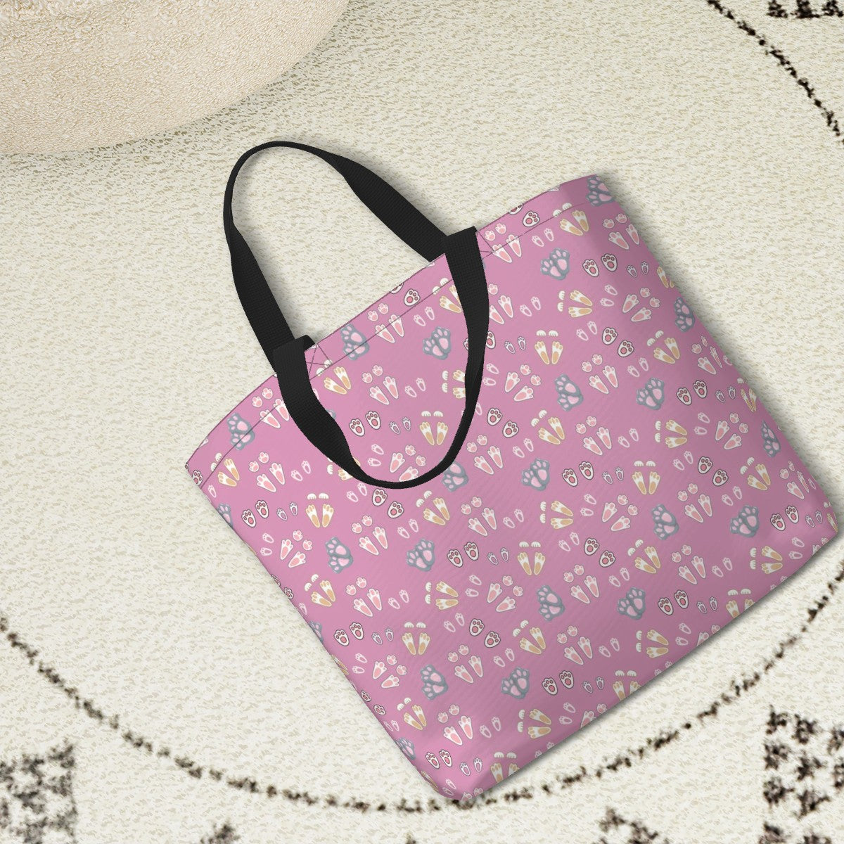 “Bunny Tracks” Shoulder Bag – Dusty Rose Background, Cute Rabbit Paw Print Pattern, Large Zip-Top Purse, Animal Lover Gift