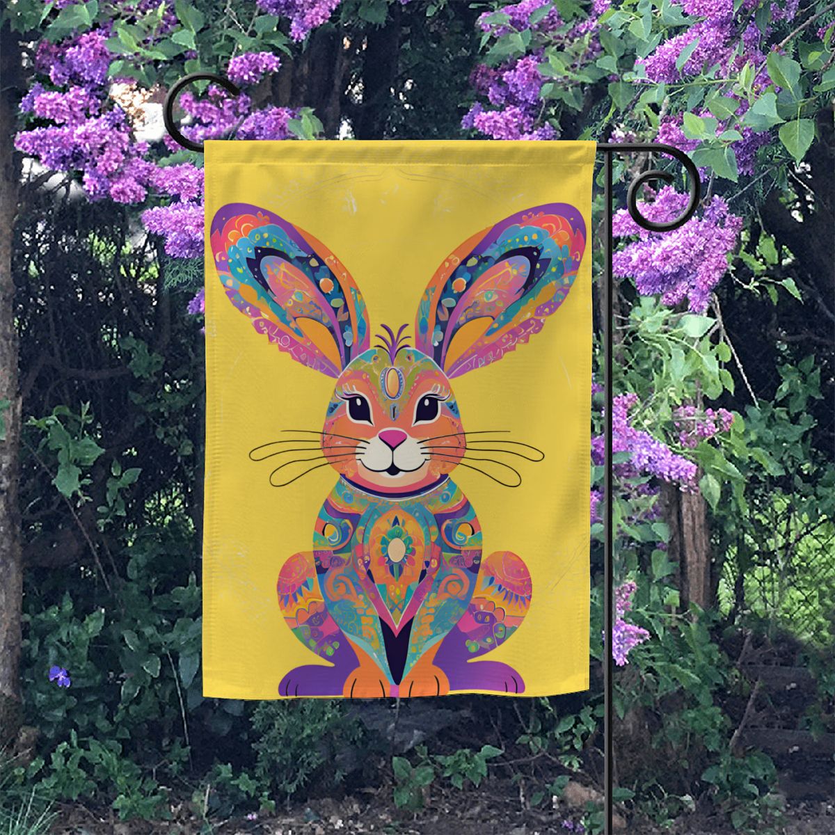 Colorburst Bunny Garden Flag – Colorful Patterned Rabbit Yard Banner