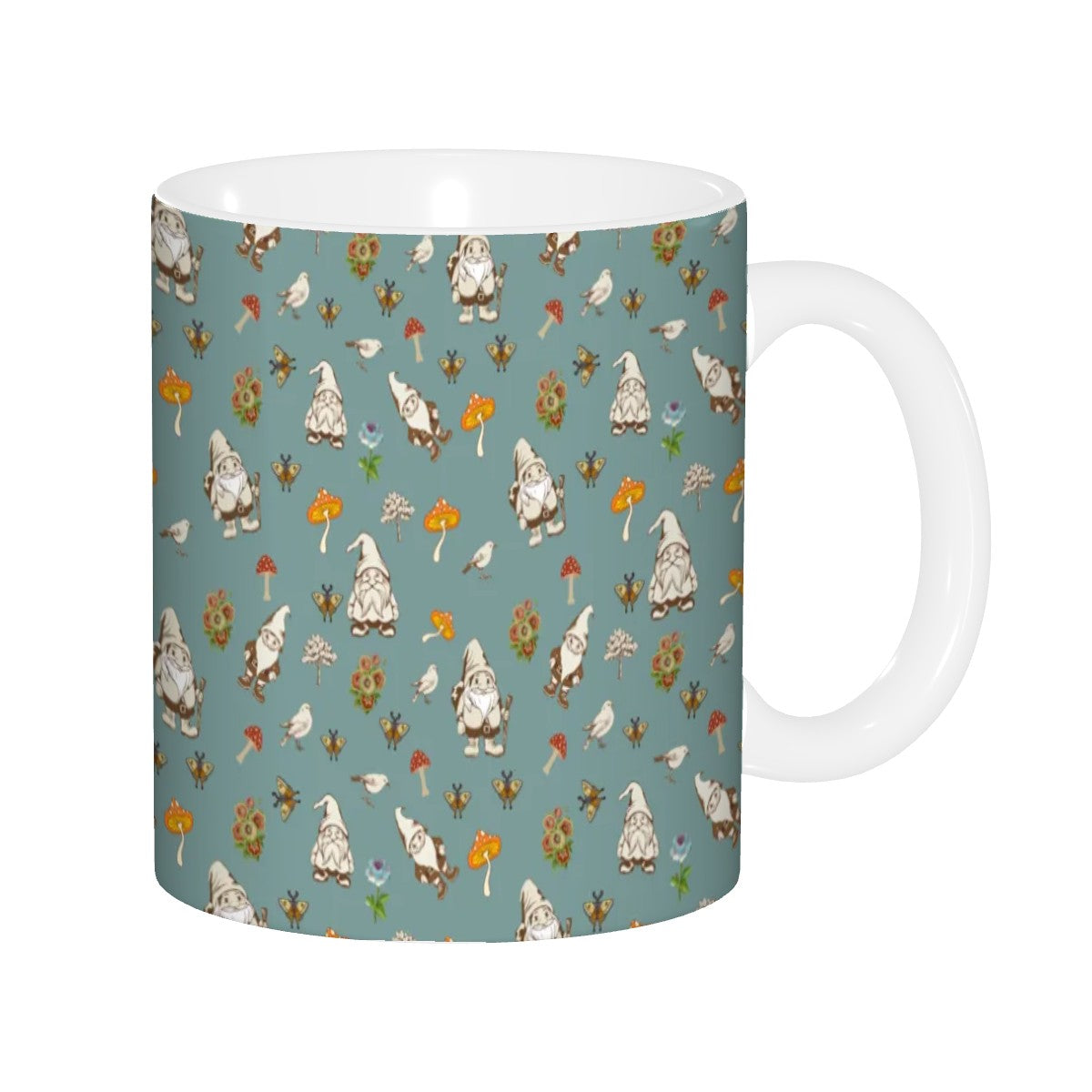"Forest Folk, Slate Blue" 11oz Mushroom and Gnome Mug - Rabbit Haven