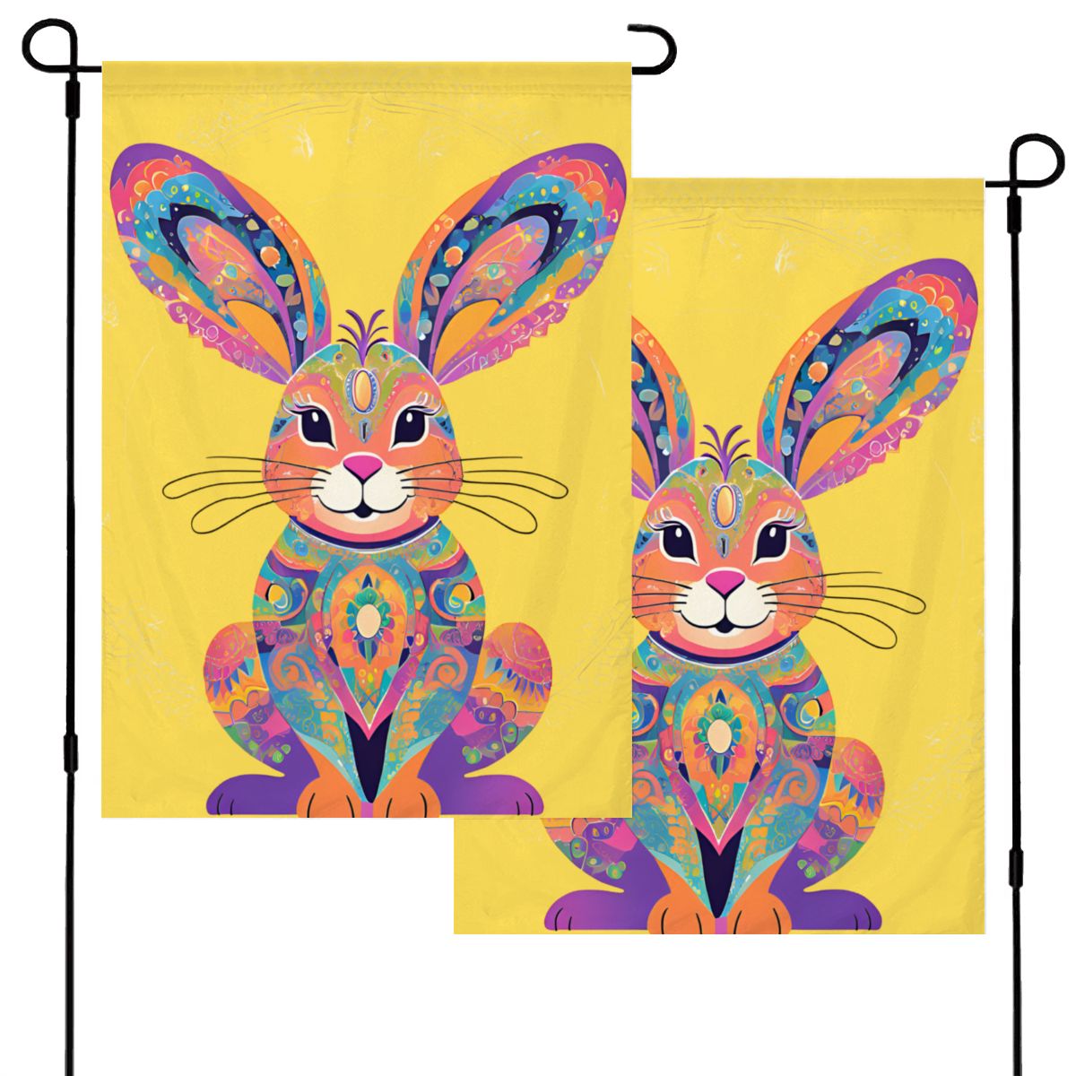 Colorburst Bunny Garden Flag – Colorful Patterned Rabbit Yard Banner