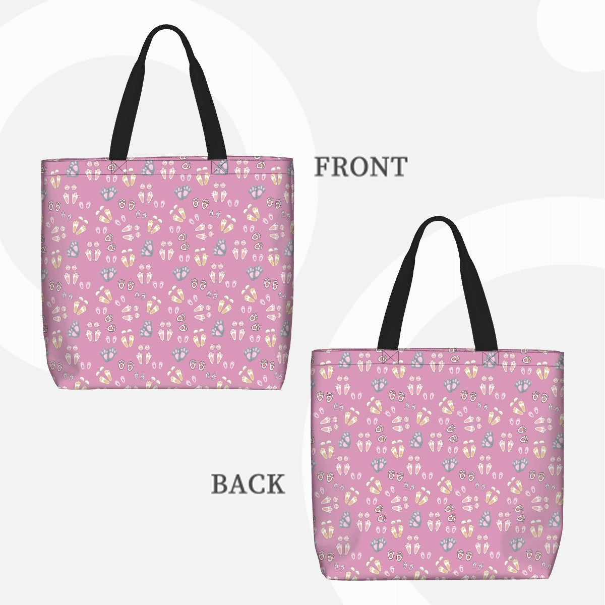 “Bunny Tracks” Shoulder Bag – Dusty Rose Background, Cute Rabbit Paw Print Pattern, Large Zip-Top Purse, Animal Lover Gift