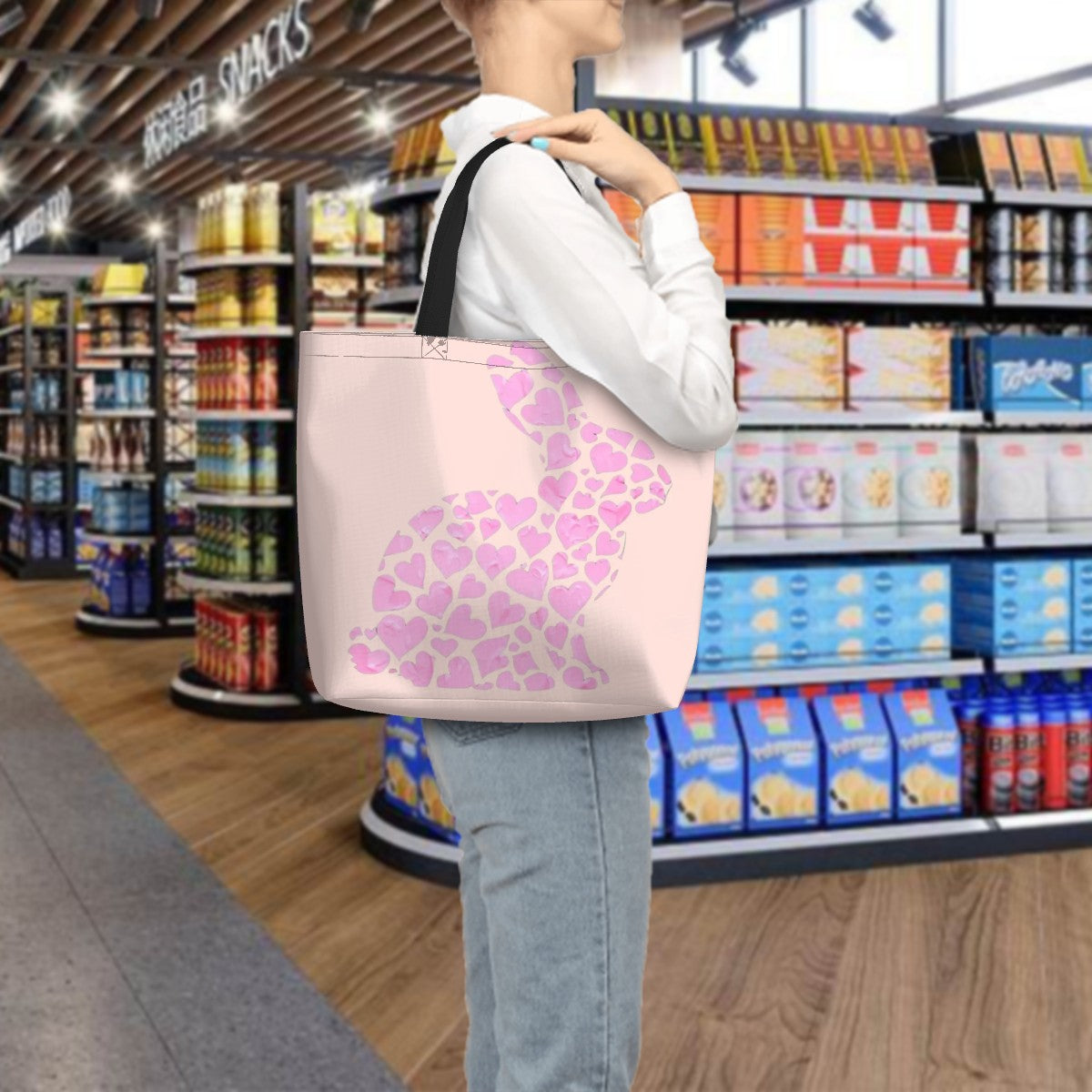 "Heartful Bunny" Shoulder Bag – Cute Pink Heart Rabbit Shoulder Bag for Animal Lovers