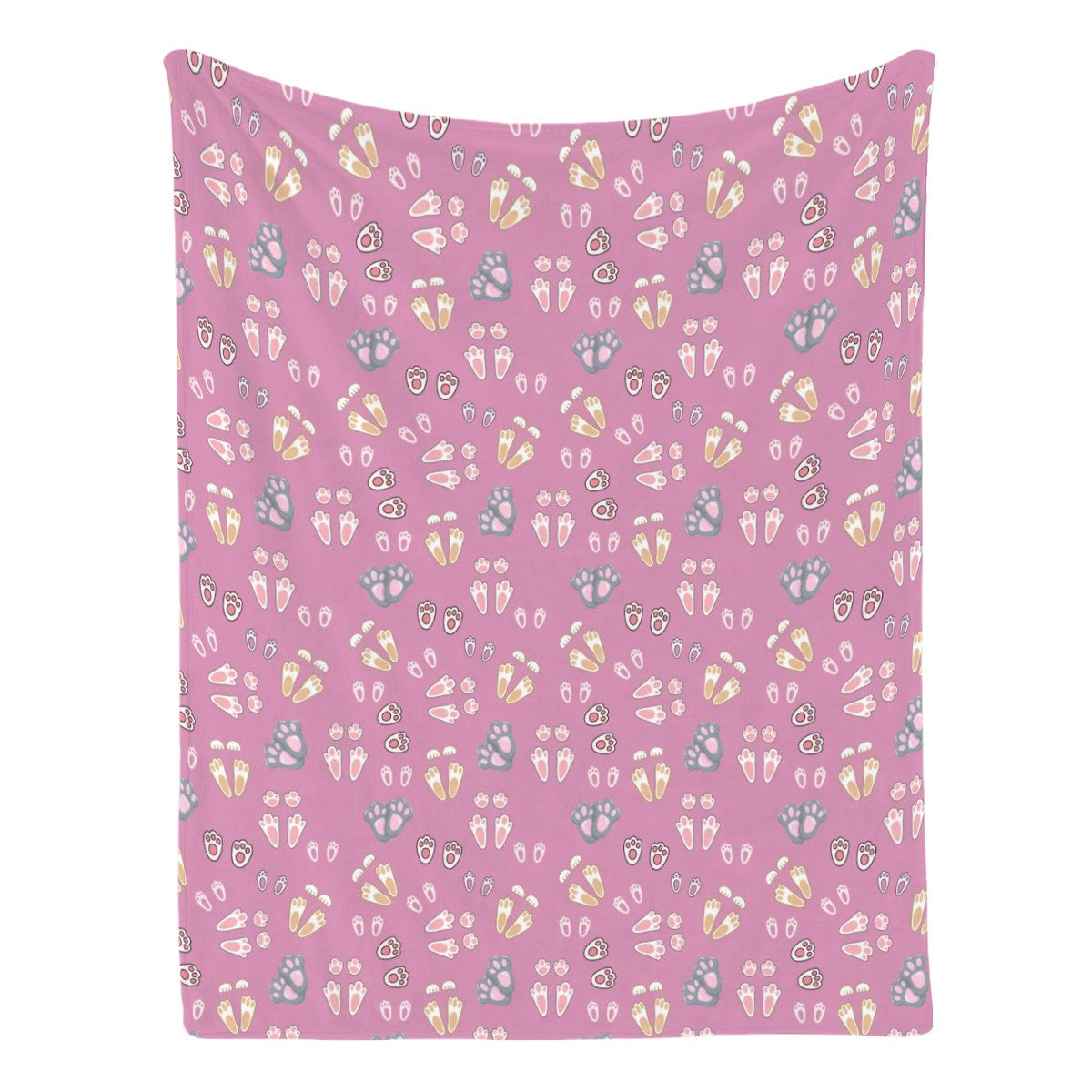 “Bunny Tracks” Blanket – Dusty Rose Background, Cute Rabbit Paw Print Pattern, Cozy Fleece Throw, Woodland Animal Decor