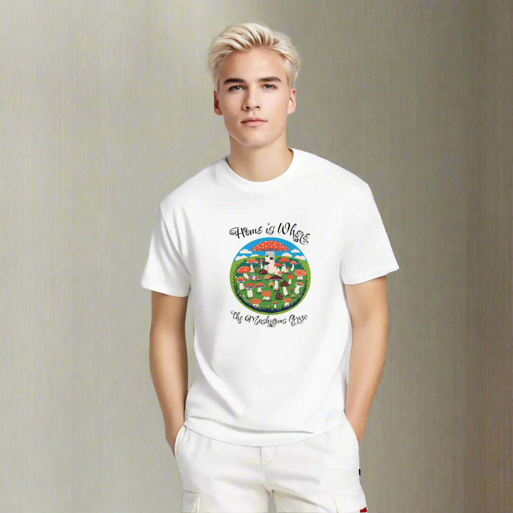 "Home is Where the Mushrooms Grow" Mushroom T-Shirt Version2 - Rabbit Haven