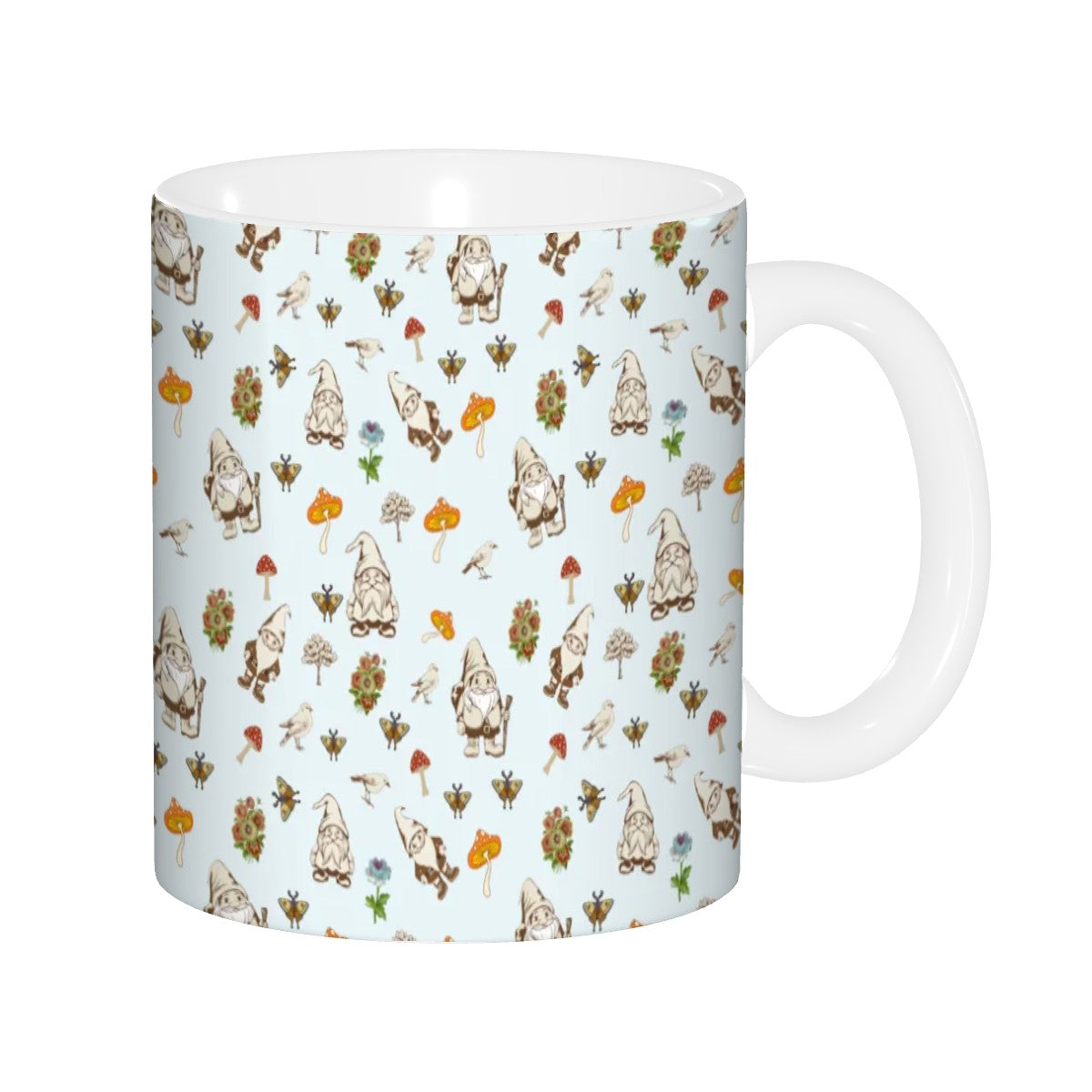 "Forest Folk, Light Blue" 11oz Gnome and Mushroom Mug - Rabbit Haven