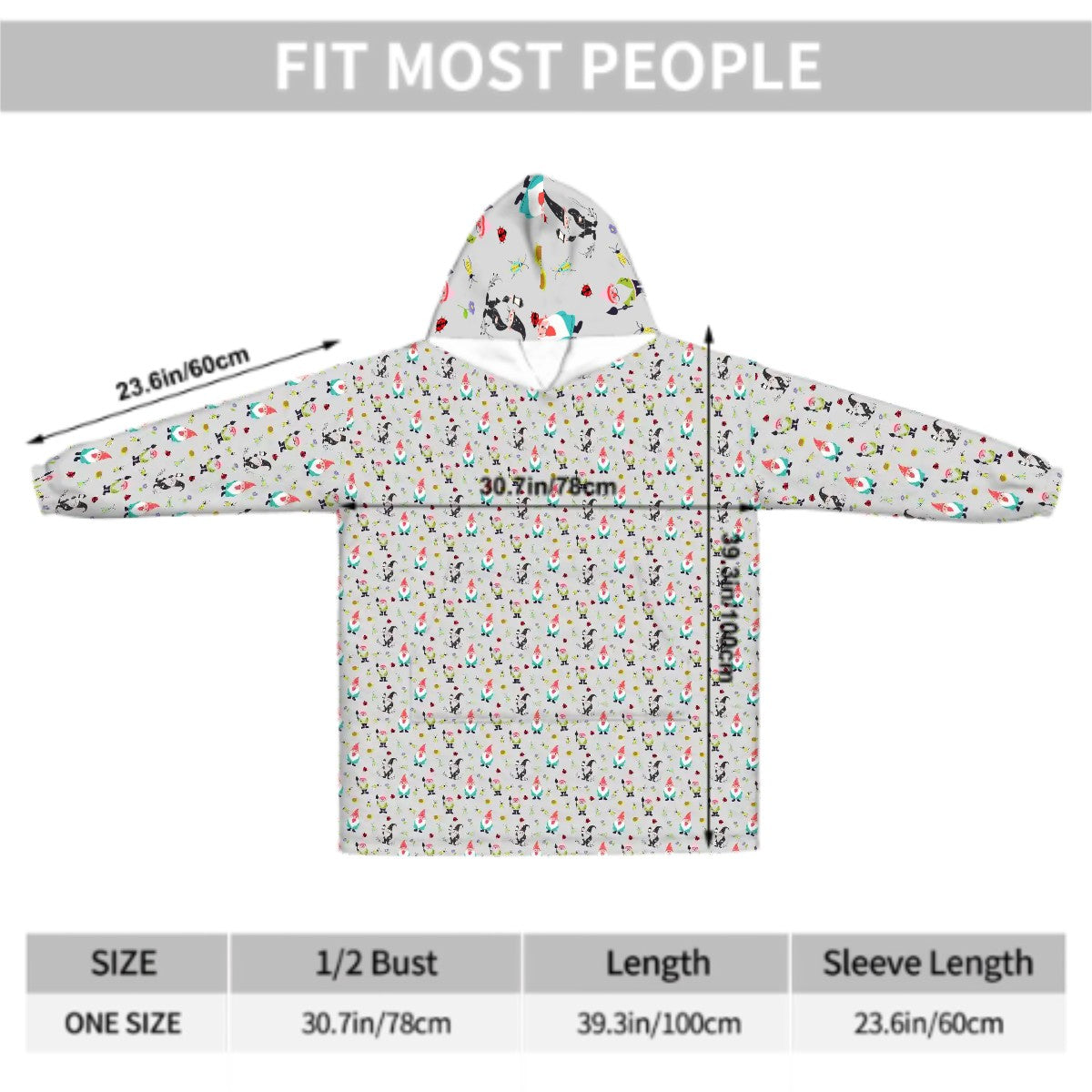 "Gnome Trails" Grey Blanket Hoodie – Cozy Whimsical Loungewear with Gnomes