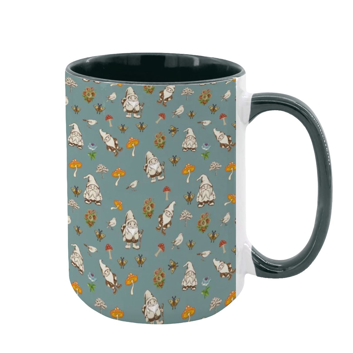 "Forest Folk, Slate Blue" 15oz Mushroom and Gnome Mug - Rabbit Haven