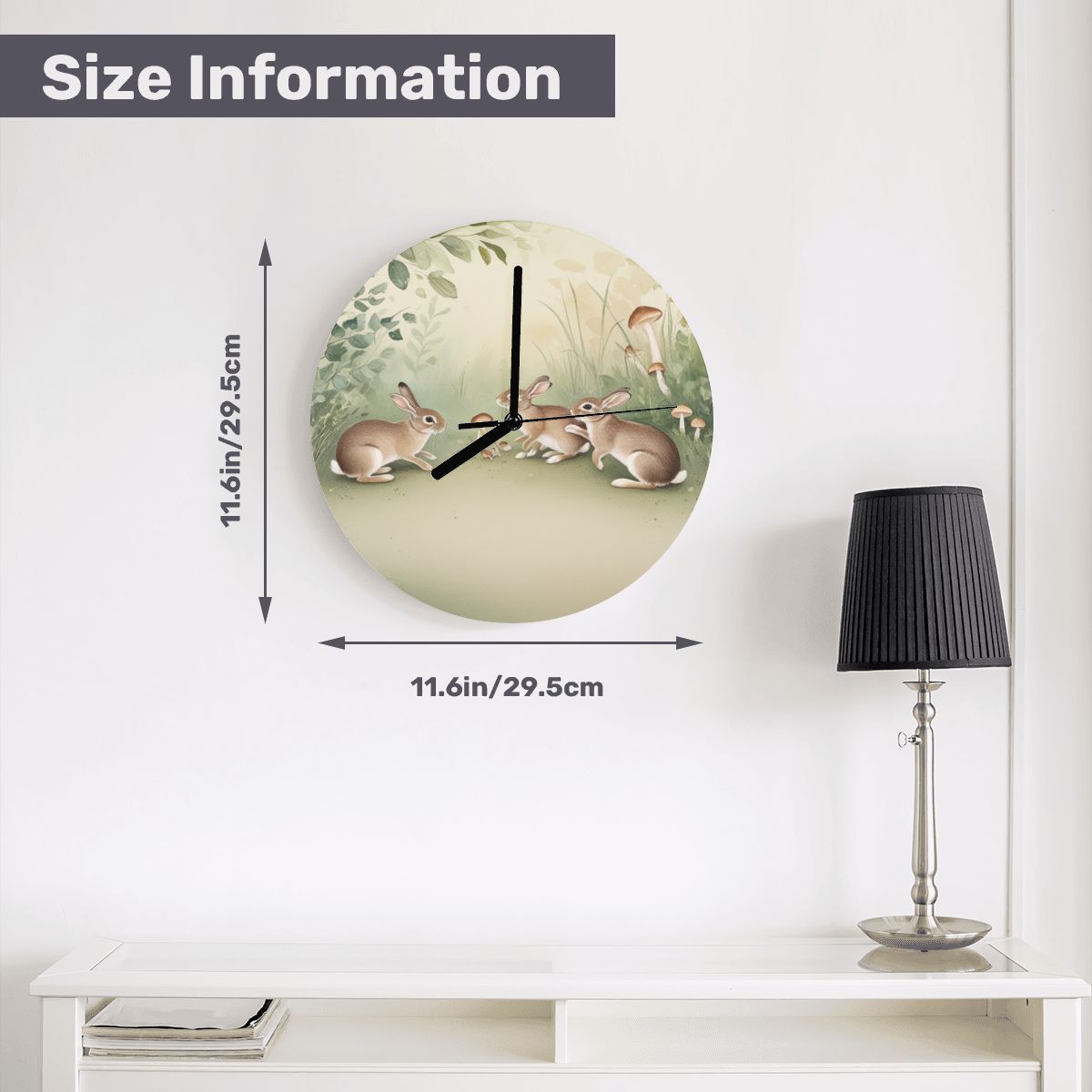 "Rabbit Rendezvous" Rabbit & Mushroom Wall Clock