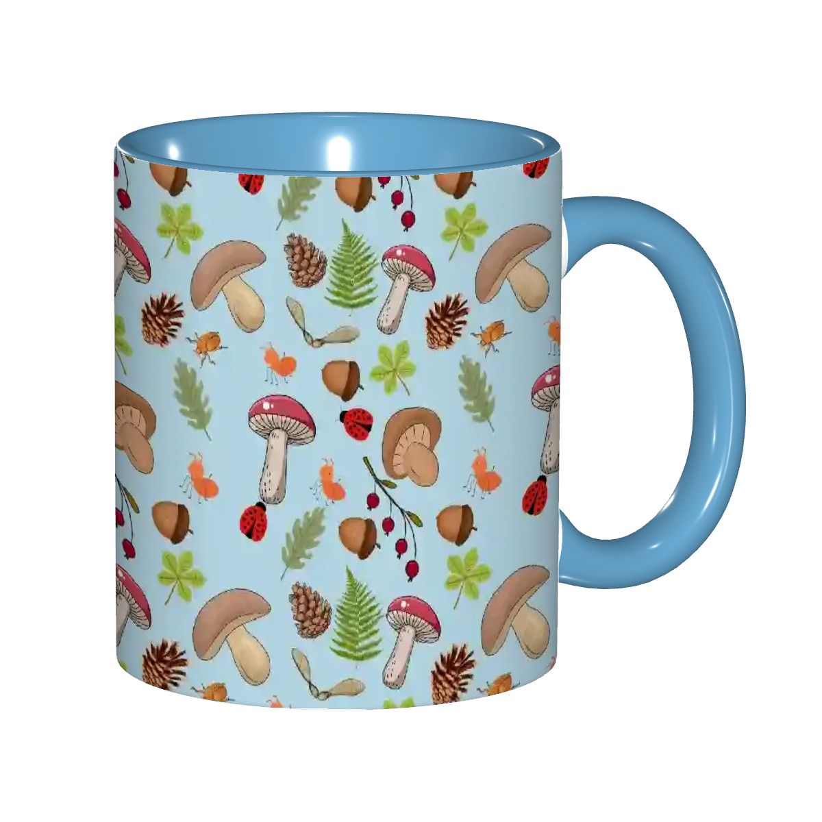 "Forest Floor, Blue" 11oz Mushroom Mug - Rabbit Haven