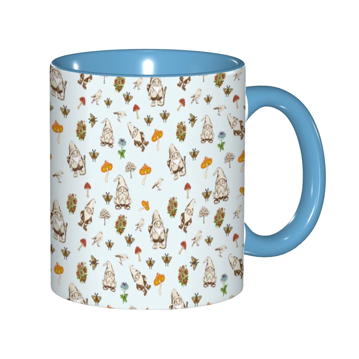 "Forest Folk, Light Blue" 11oz Gnome and Mushroom Mug - Rabbit Haven