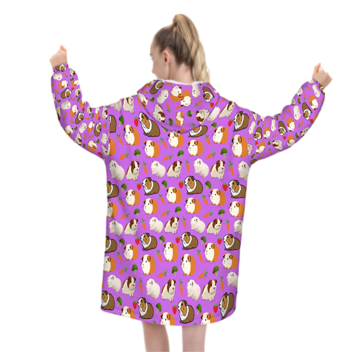 "Cavy Crew" Adult Blanket Hoodie – Purple Background, Cute Guinea Pig Print