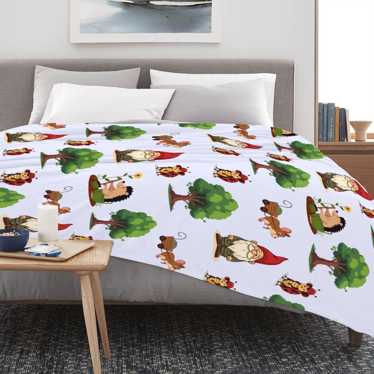 Gnome Folk & Friends Lavender Blanket – Cozy Gnomes & Woodland Animals