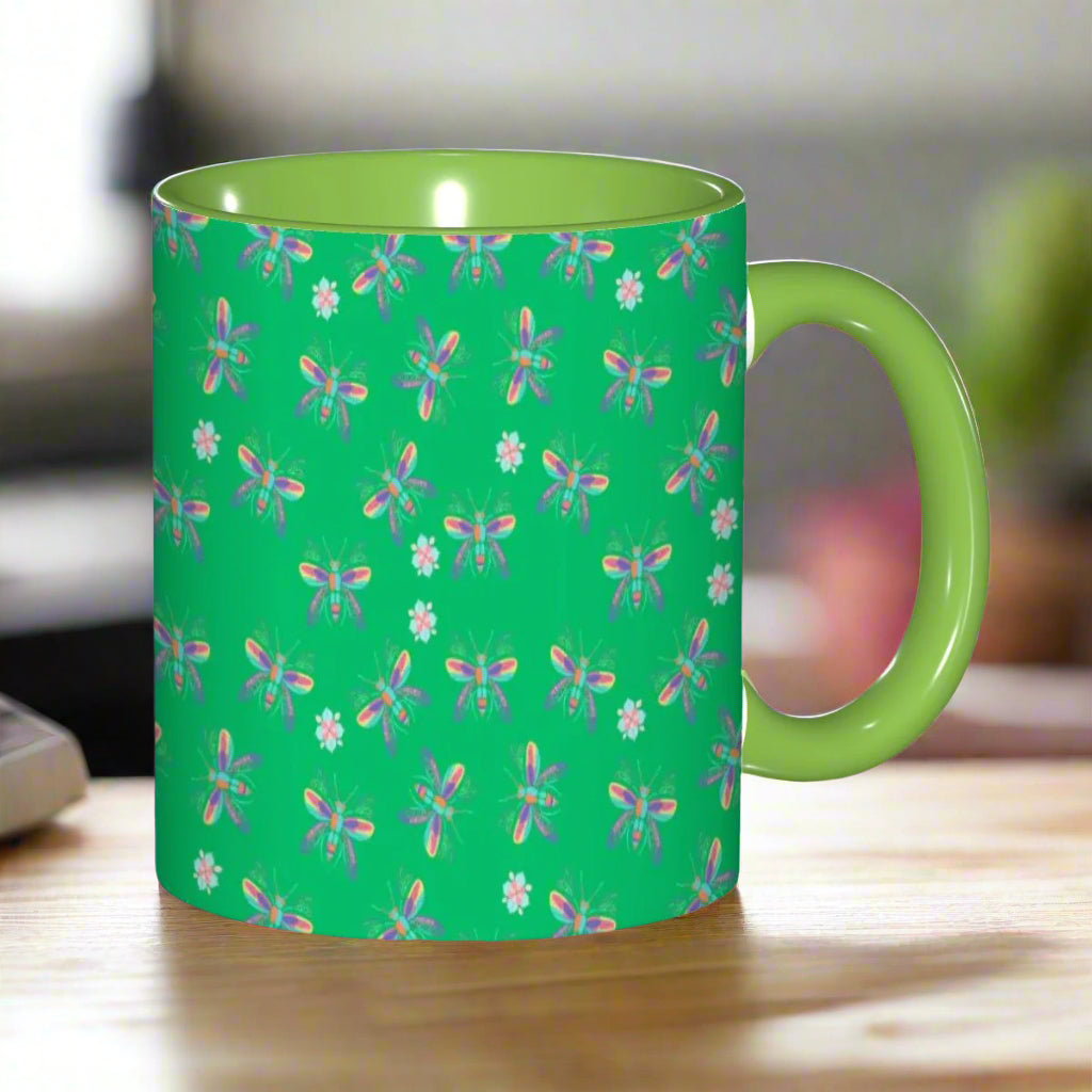 "Iridescent Flight, Green" 11oz Dragonfly Mug - Rabbit Haven