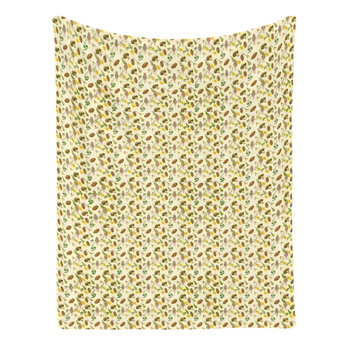 "Forest Forager" Blanket – Cream Fleece Throw with Mushrooms, Pinecones & Ferns, Cozy Woodland Nature Decor Gift