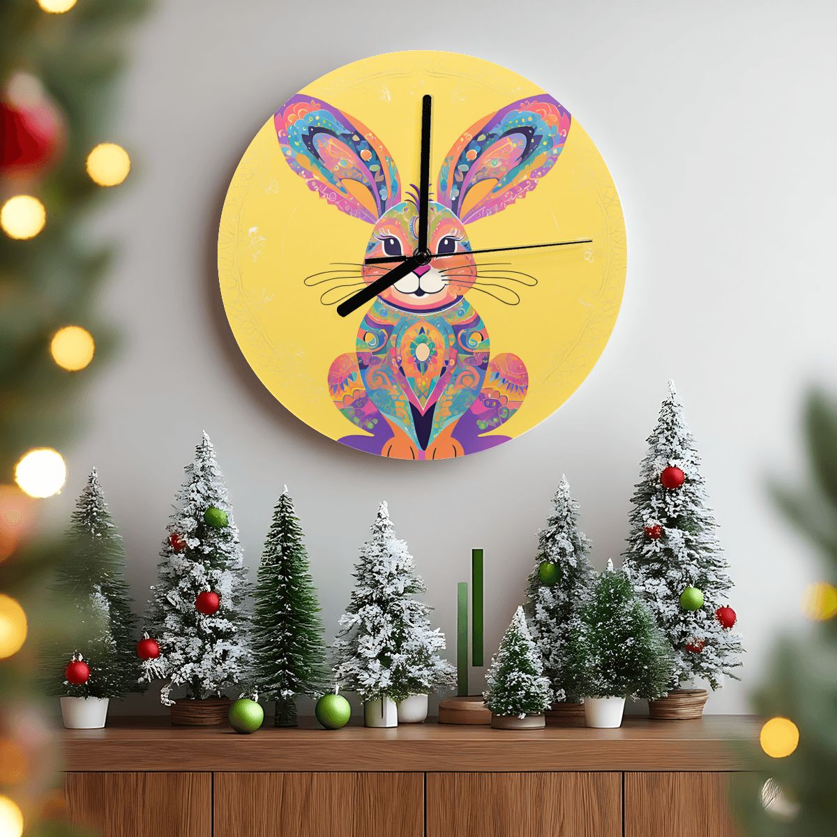 "Mosaic Bunny" Whimsical Bunny Wall Clock