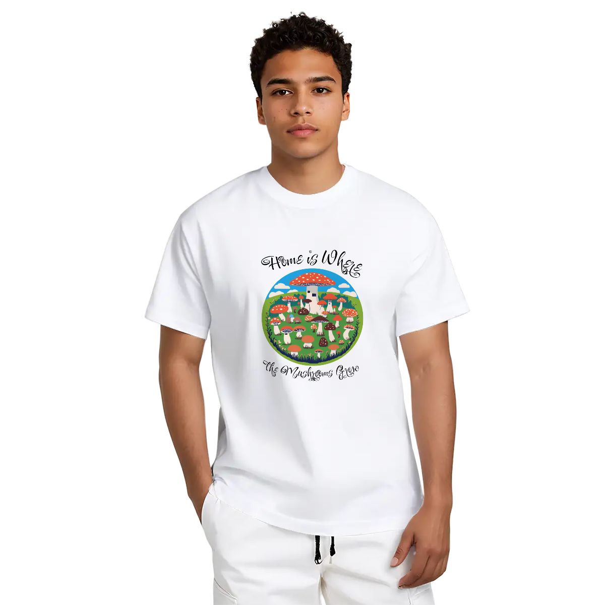 "Home is Where the Mushrooms Grow" Mushroom T-Shirt Version2 - Rabbit Haven
