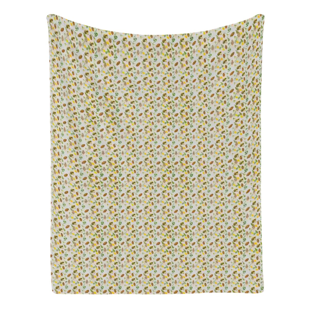 "Forest Forager" Blanket – Light Grey Fleece Throw with Mushrooms, Pinecones & Ferns, Cozy Woodland Nature Decor Gift