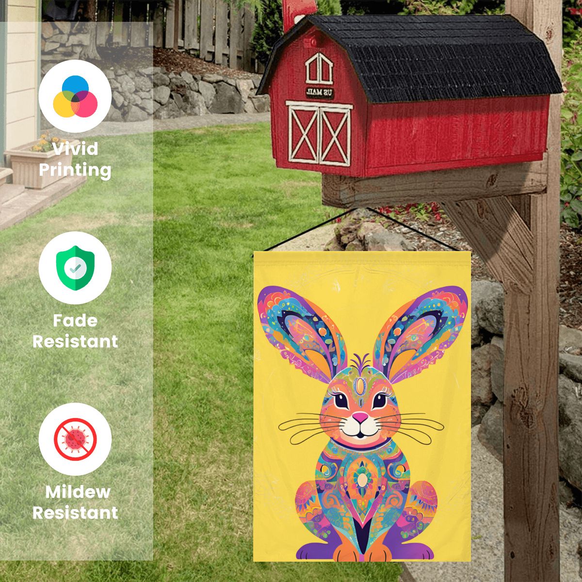 Colorburst Bunny Garden Flag – Colorful Patterned Rabbit Yard Banner