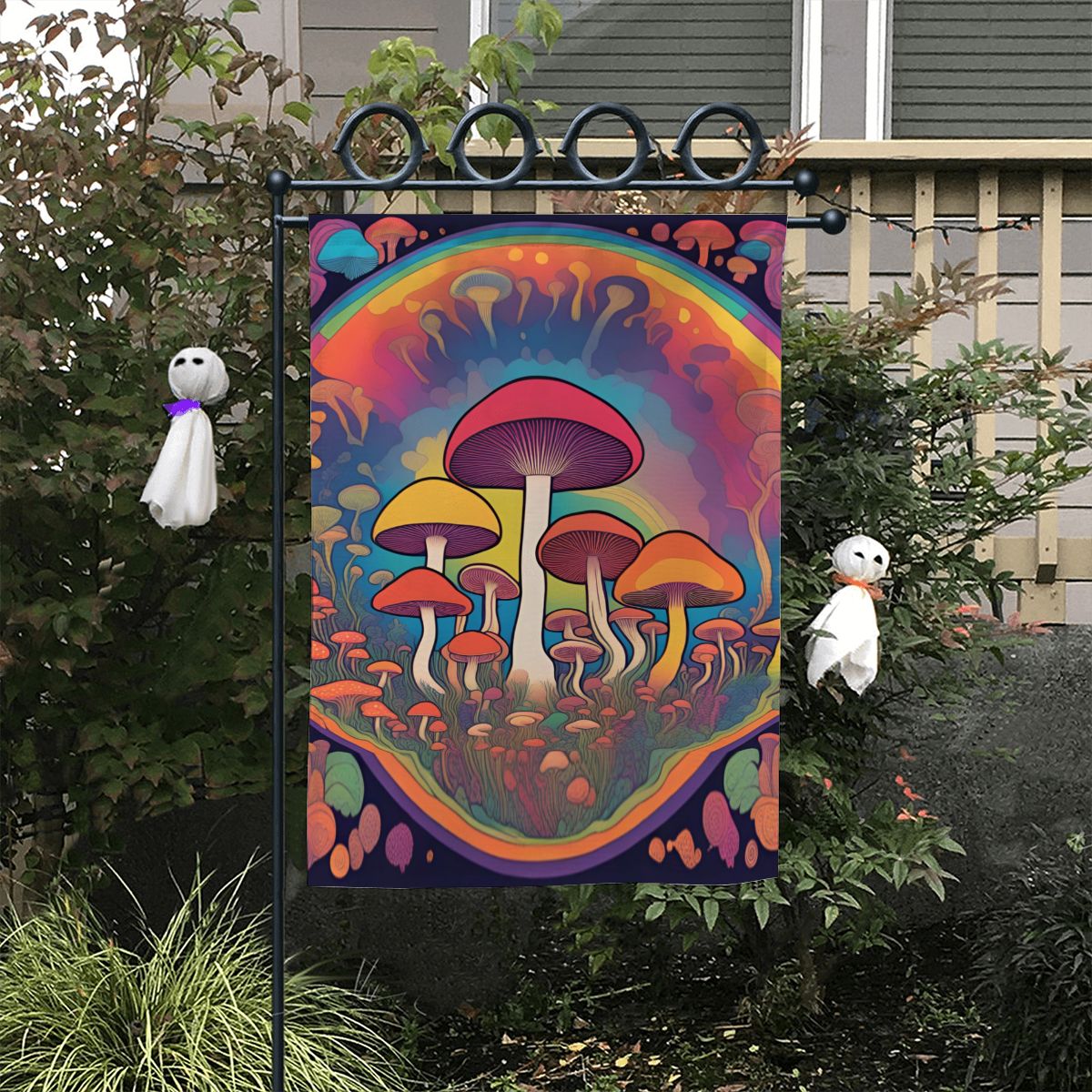 Shroom Portal Garden Flag – Vibrant Psychedelic Outdoor Decor