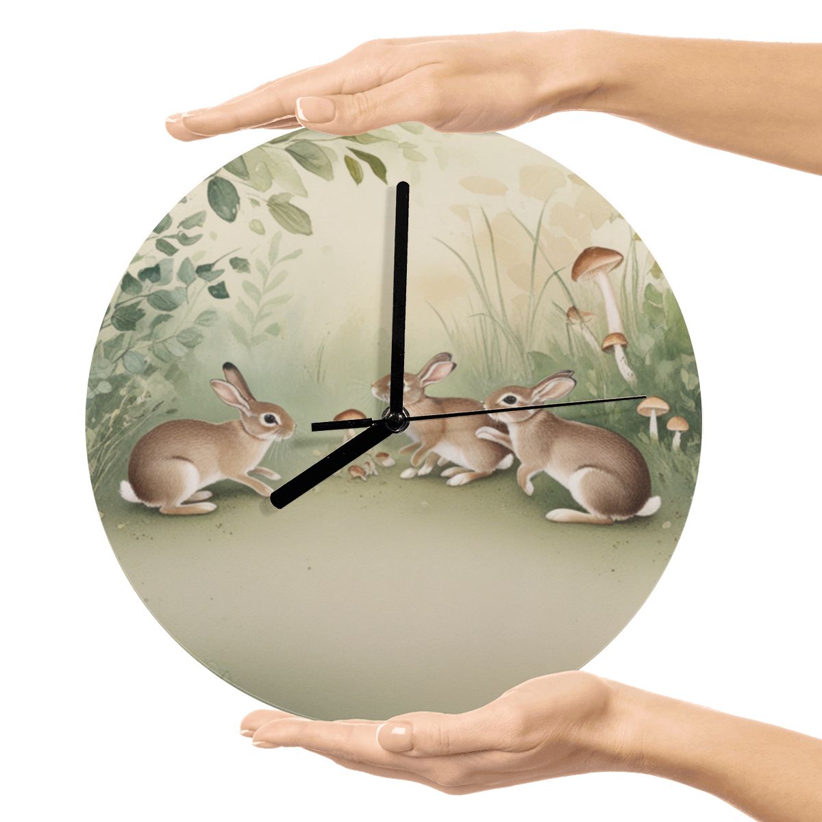 "Rabbit Rendezvous" Rabbit & Mushroom Wall Clock