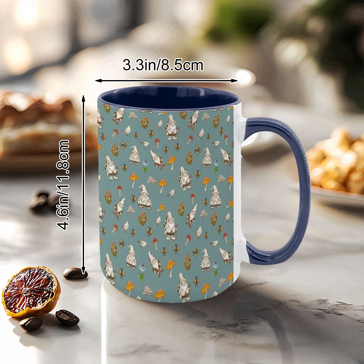"Forest Folk, Slate Blue" 15oz Mushroom and Gnome Mug - Rabbit Haven