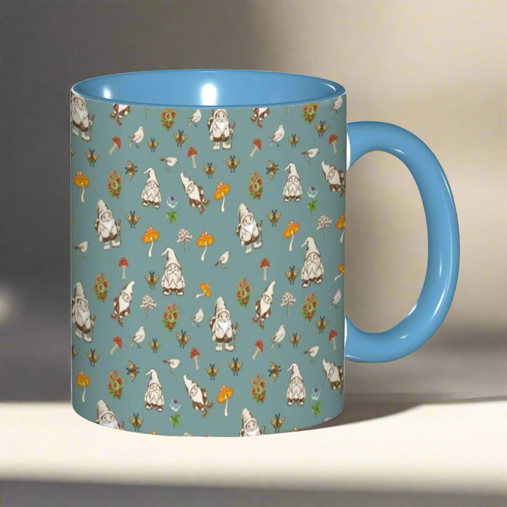 "Forest Folk, Slate Blue" 11oz Mushroom and Gnome Mug - Rabbit Haven