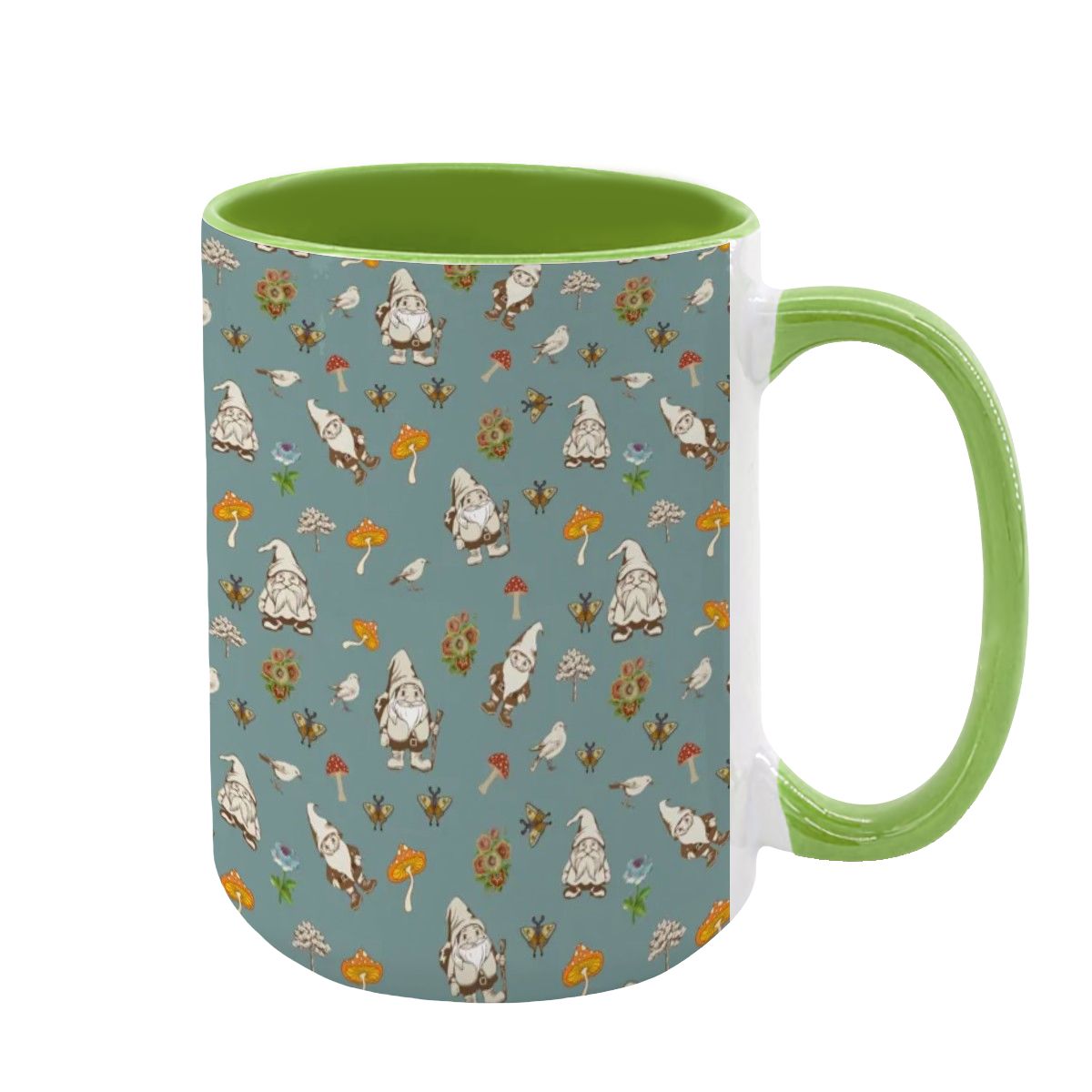 "Forest Folk, Slate Blue" 15oz Mushroom and Gnome Mug - Rabbit Haven