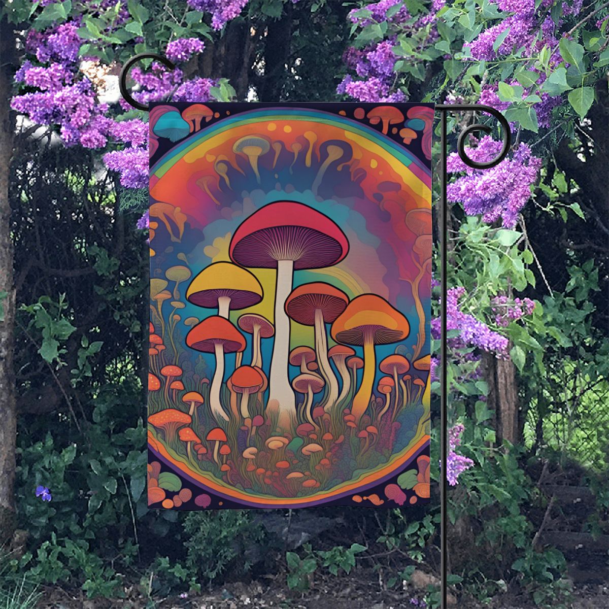 Shroom Portal Garden Flag – Vibrant Psychedelic Outdoor Decor
