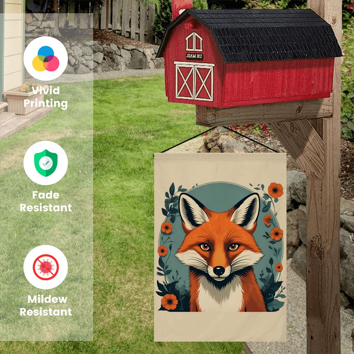 Flora Fox Garden Flag – Cute Fox and Floral Outdoor Decor