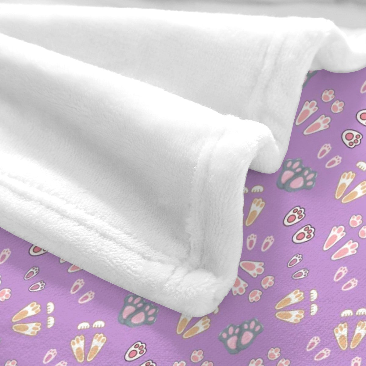 “Bunny Tracks” Blanket – Lavender Background, Cute Rabbit Paw Print Pattern, Cozy Fleece Throw, Woodland Animal Decor