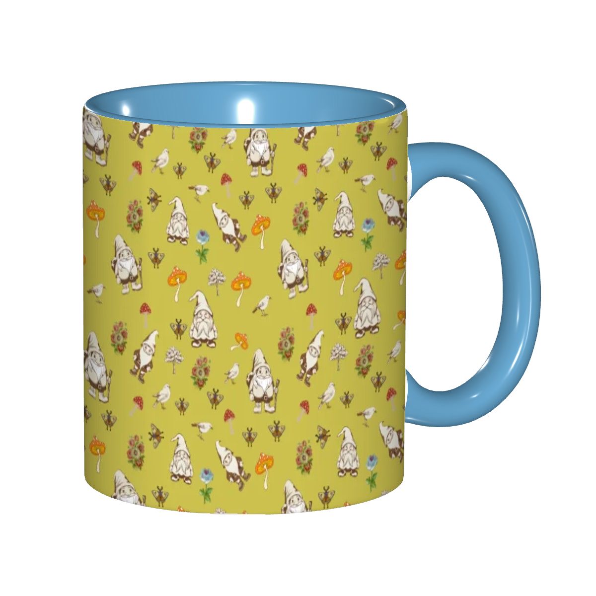 "Forest Folk, Olive Yellow" 11oz Mushroom and Gnome Mug - Rabbit Haven
