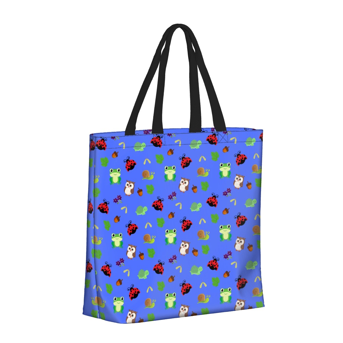 Forest Frolic Blue Shoulder Bag – Cute Woodland Animal All-Over Print Tote with Frogs, Ladybugs & More