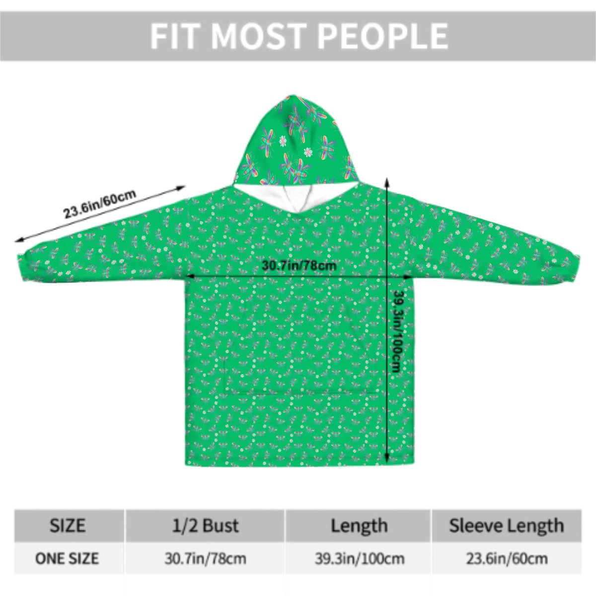 "Iridescent Flight" Green Blanket Hoodie – Cozy Whimsical Loungewear with Dragonflies