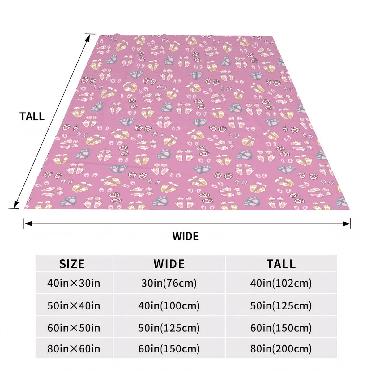 “Bunny Tracks” Blanket – Dusty Rose Background, Cute Rabbit Paw Print Pattern, Cozy Fleece Throw, Woodland Animal Decor